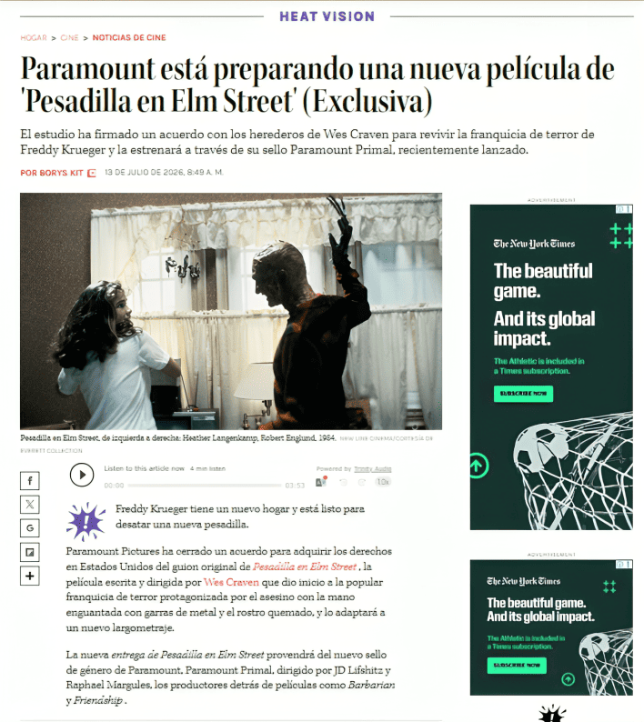 El portal estadounidense The Hollywood Reporter fue quien informó la noticia
