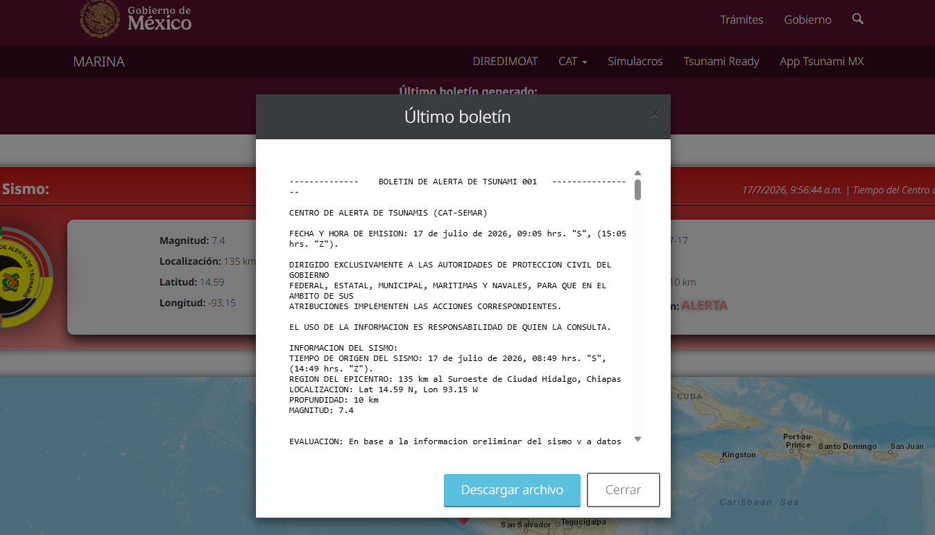 Se activa alerta de tsunami en México.