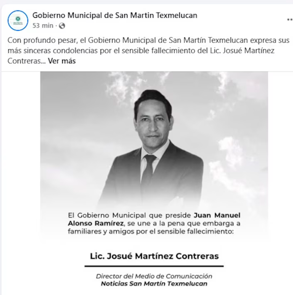 Asesinan al periodista Josué Martínez Contreras en Puebla.