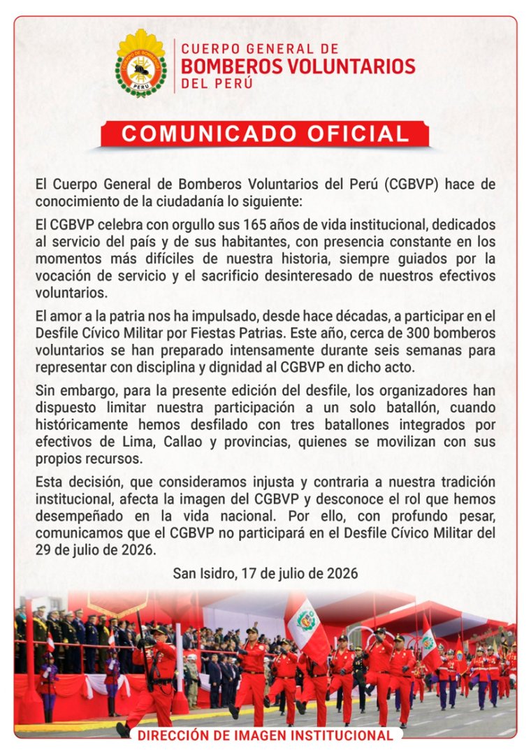 Comunicado de prensa de los bomberos.