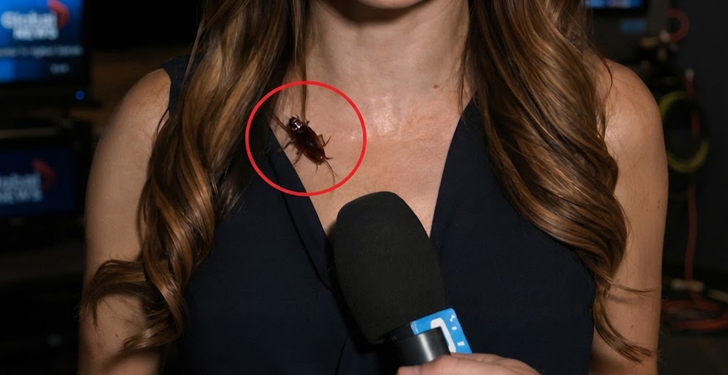 Periodista se hace viral tras insólita reacción cuando una cucaracha le camina por el pecho en vivo