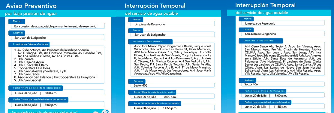 Sectores de SJL que se verán afectados el lunes.