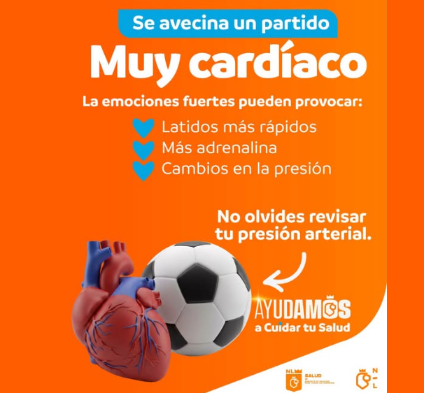 Secretaría de Salud de Nuevo León sobre problemas cardiacos tras ver un partido de fútbol.