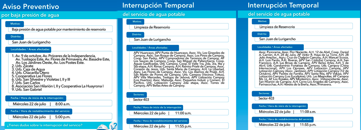 Zonas afectadas con la interrupción temporal en SJL.
