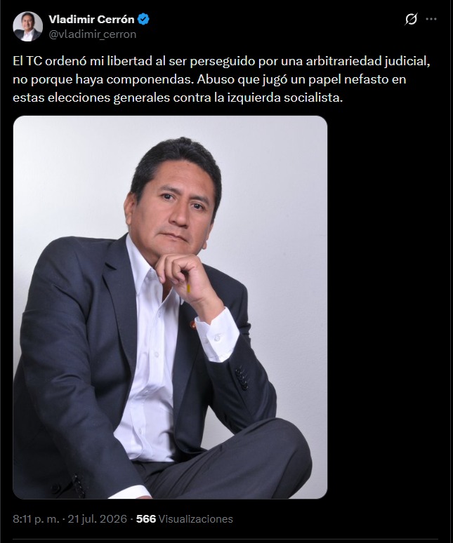 Líder de Perú Libre se pronunció en su cuenta de X tras conocer el fallo.