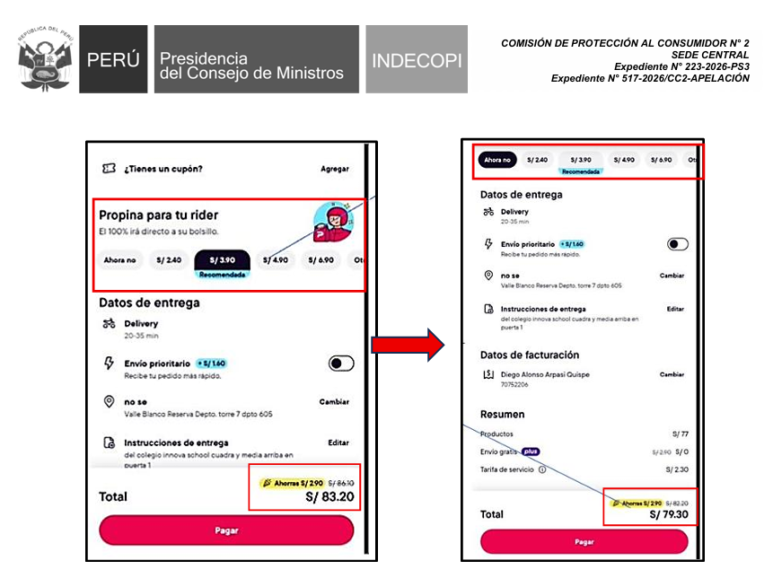 Resolución ordena a la empresa a modificar la sección "Propina para tu rider", que automatiza la selección del monto en la pantalla final.
