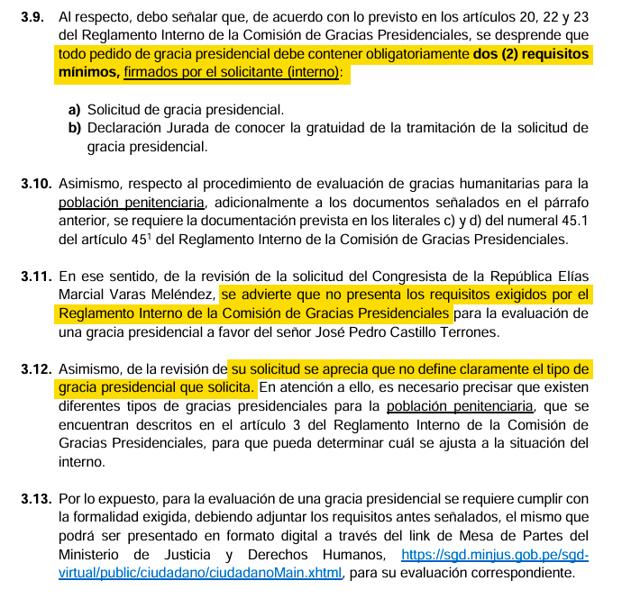 Solicitud debía ser presentada con la firma de Pedro Castillo, además de especificarse el tipo de gracia presidencial requerida.
