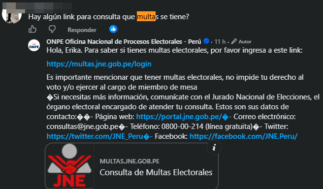 ONPE informa sobre link del JNE para saber si tienes multas electorales.