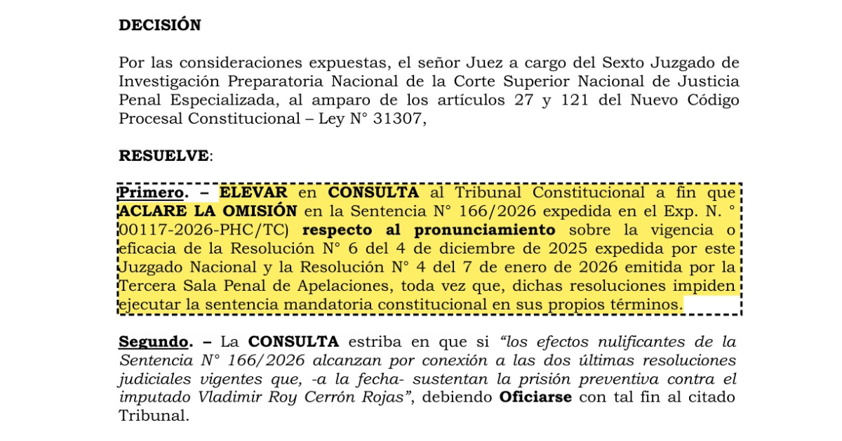 Se mantiene prisión preventiva en contra de Vladimir Cerrón