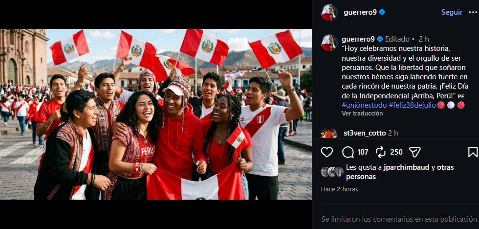 Paolo Guerrero y su mensaje por Fiestas Patrias