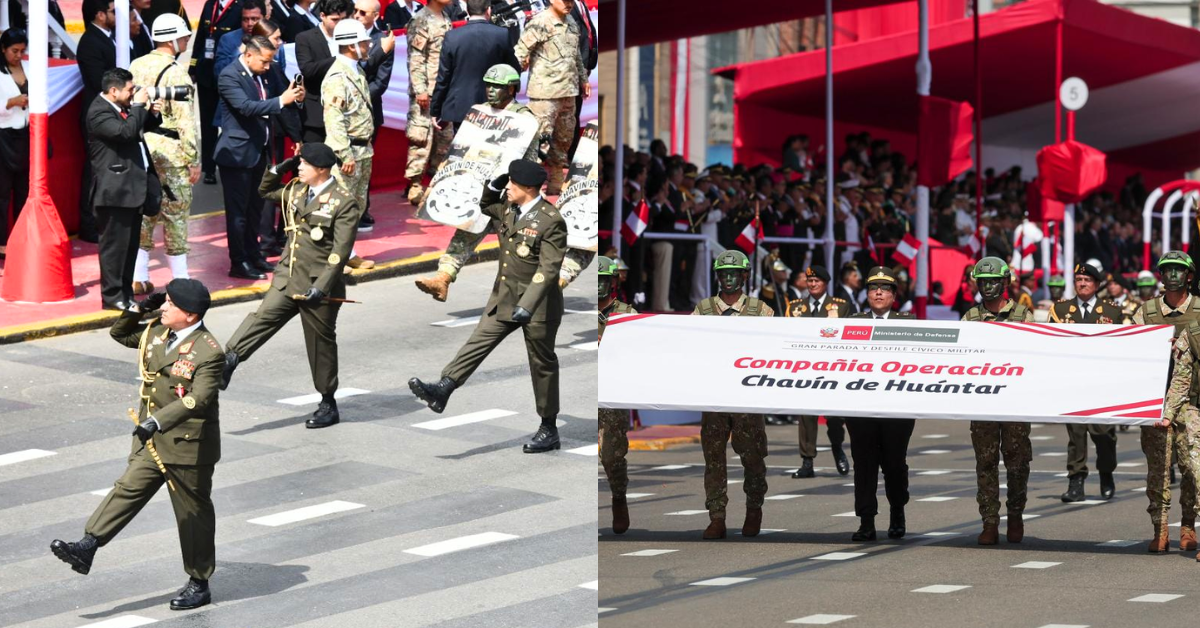 Ministro Astudillo liderando a la delegación de Chavín de Huántar en el Desfile Cívico Militar