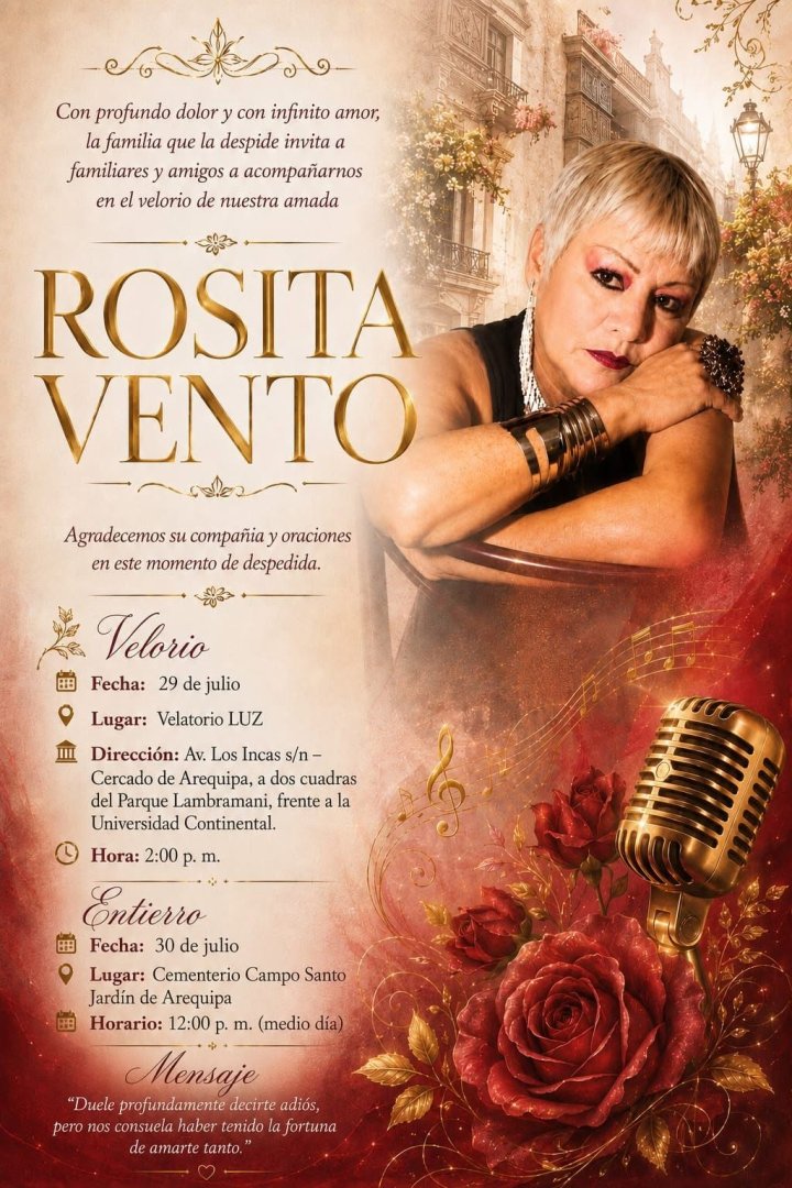 Comunicado sobre el entierro de Rosita Vento