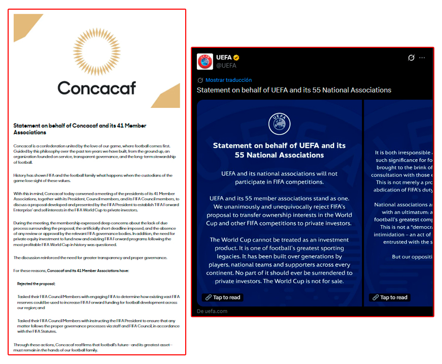 Concacaf y UEFA rechazaron el proyecto de Infantino.