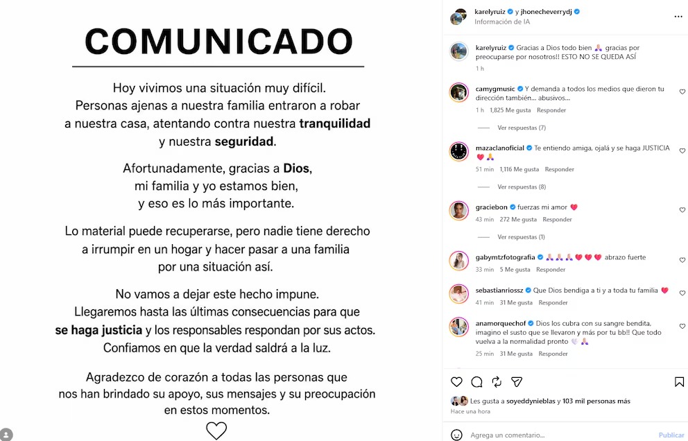 Karely Ruiz se pronuncia tras asalto a su casa
