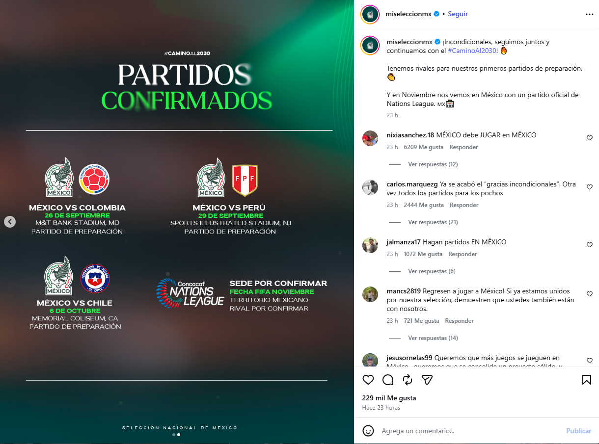 Redes sociales de la selección de México anunció fecha del amistoso con Perú