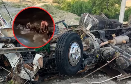 Accidente de cami�n que cay� a un r�o.