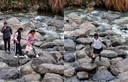 Escolares arriesgan sus vidas todos los d�as cruzando r�o para ir al colegio, en