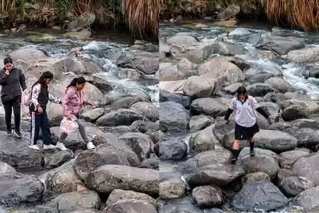 Escolares arriesgan sus vidas todos los d�as cruzando r�o para ir al colegio, en