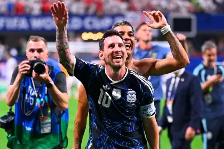 Lionel Messi celebra la clasificaci�n de la Selecci�n Argentina a la final del M