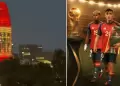 �Espa�a ya celebra el t�tulo?: Emblem�tica torre luci� la palabra "campeones" antes de la final del Mundial ante Argentina