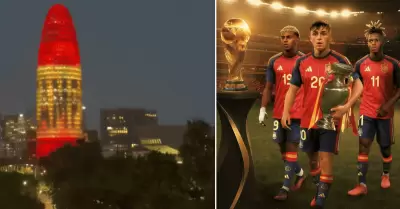 Emblem�tica torre luci� la palabra "campeones" en Espa�a