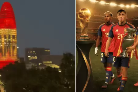 Emblem�tica torre luci� la palabra "campeones" en Espa�a