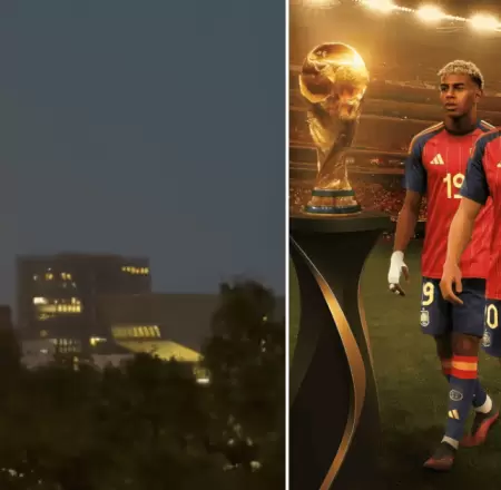 Emblem�tica torre luci� la palabra "campeones" en Espa�a