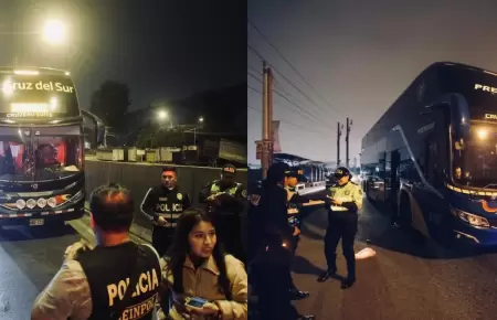 Balean buses de Cruz del Norte y Cruz del Sur durante salida de Lima