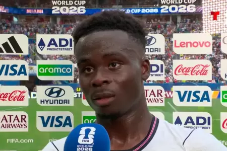 Bukayo Saka declarando ante un medio tras ganarle a Francia.