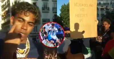 Hinchas espa�oles lanzaron cartel con broma en referencia a la pelea.