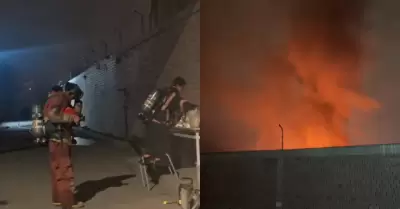 Incendio de reaviva en f�brica de cosm�ticos en Los Olivos
