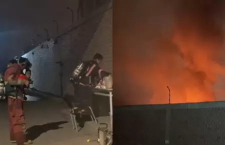 Incendio de reaviva en f�brica de cosm�ticos en Los Olivos