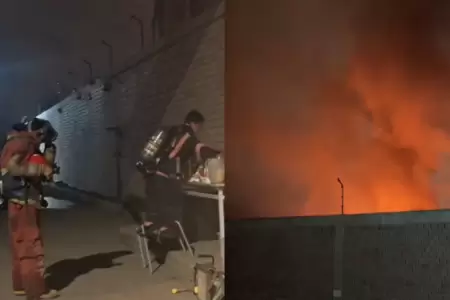 Incendio de reaviva en f�brica de cosm�ticos en Los Olivos
