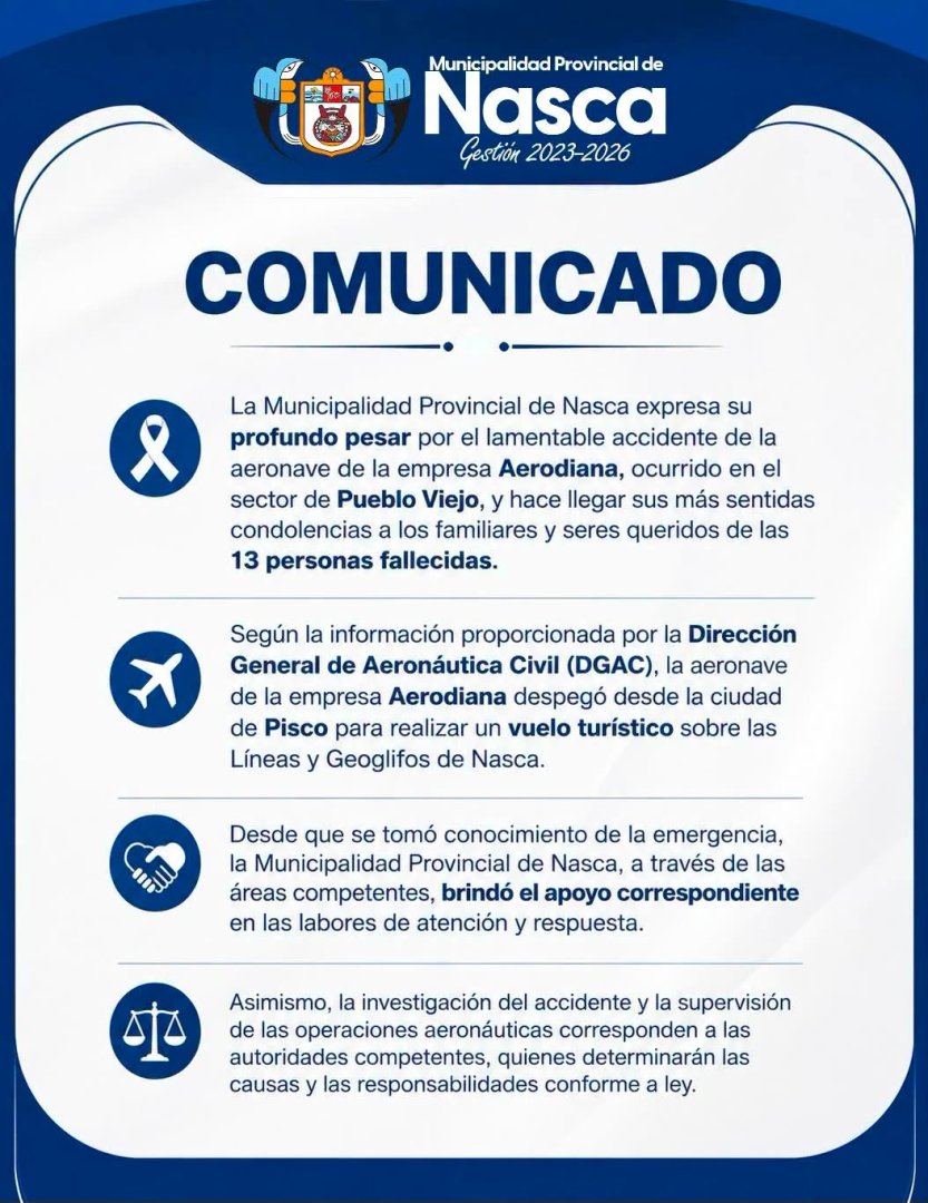 Comunicado de la Municipalidad Provincial de Nasca