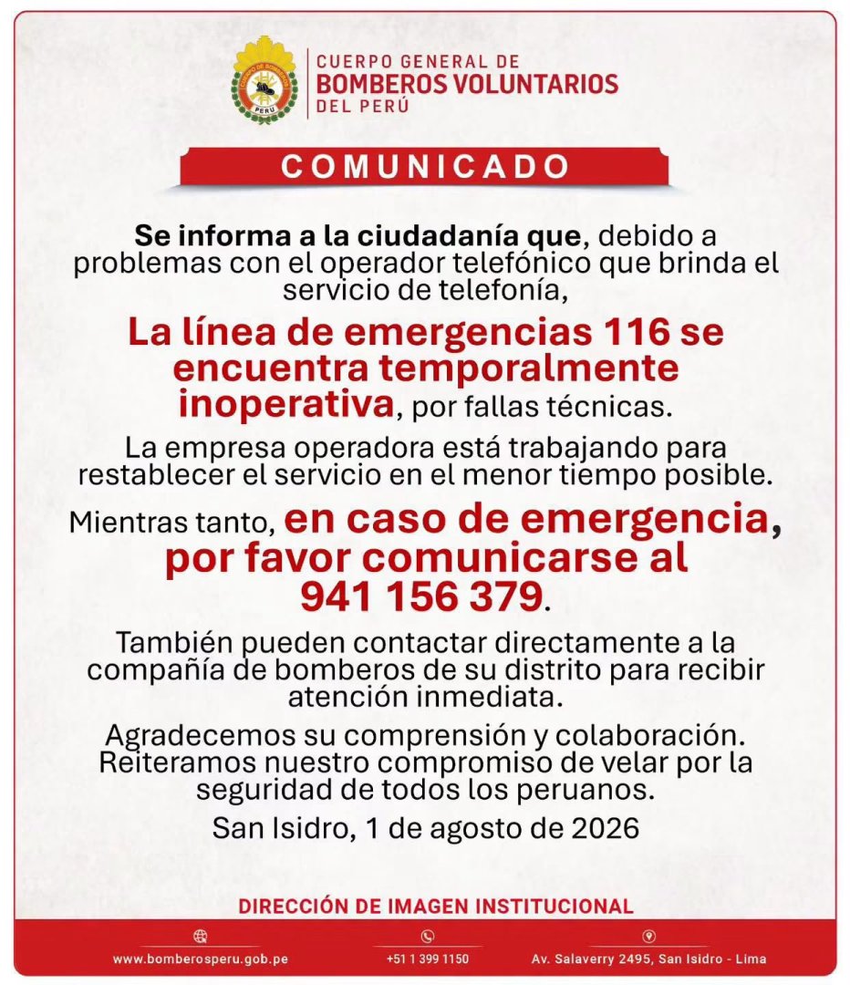 Comunicado de Bomberos
