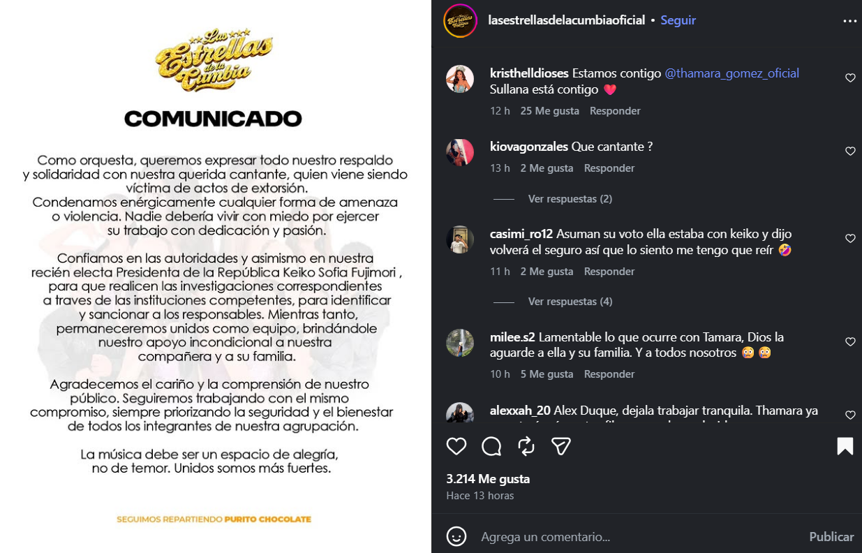 Las Estrellas de la Cumbia respaldan a Thamara