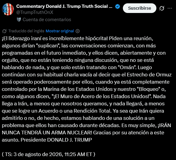 Trump reaccionó a las afirmación desde Irán.
