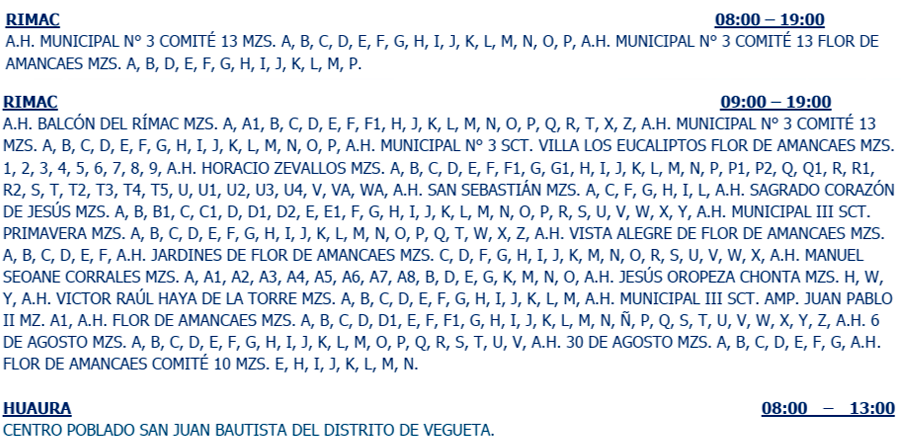 Áreas afectadas con el corte de luz el 5 de agosto.