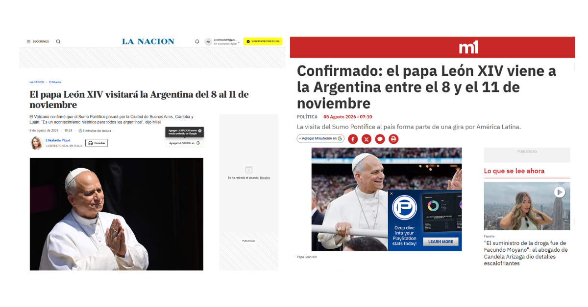 Prensa argentina anuncia visita del Papá del 8 al 11 de noviembre