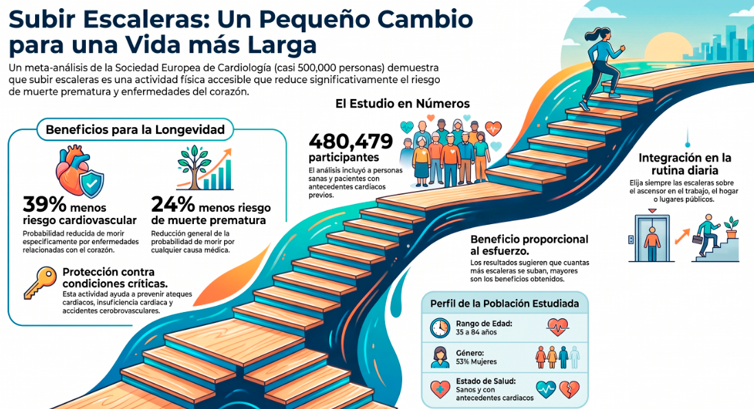 Subir escaleras, el ejercicio que ayudaría a reducir riesgo cardiovascular.