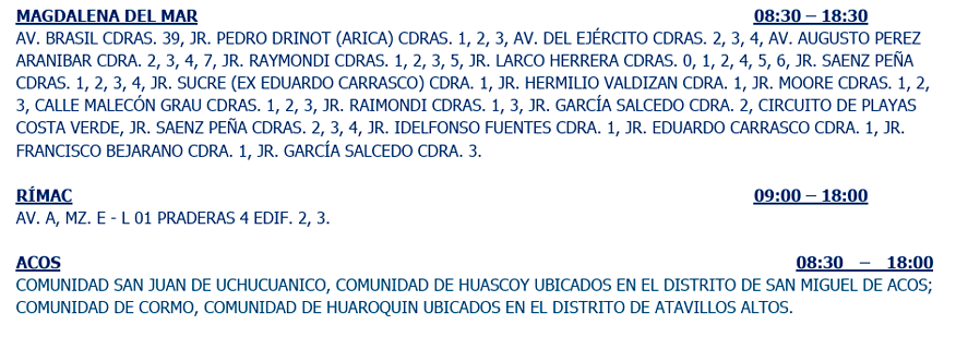 Sectores afectados por corte de luz el 7 de agosto.