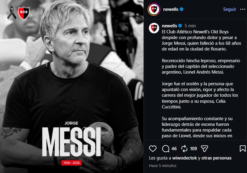 Newell's despide al padre de Messi