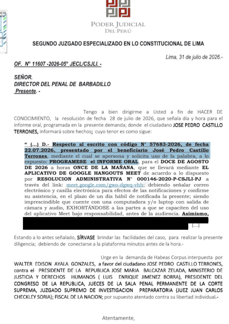 Documento oficial del Poder Judicial de Perú