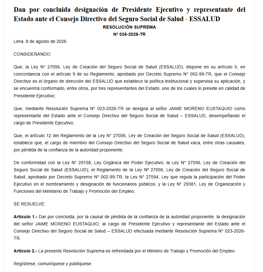 Resolución Suprema N.° 036-2026-TR