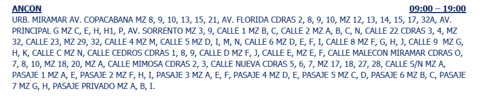 �reas de Anc�n donde ser� el corte de luz el 19 de agosto.