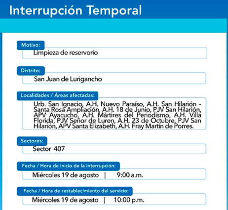 Corte de agua en SJL por limpieza de reservorio.
