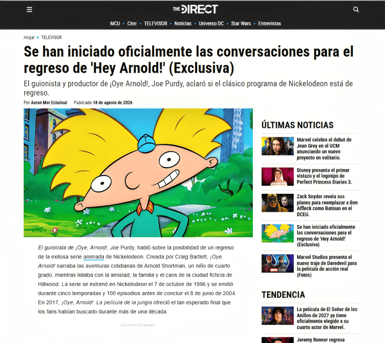 Entrevista del medio de The Direct al escritor de Hey Arnold!