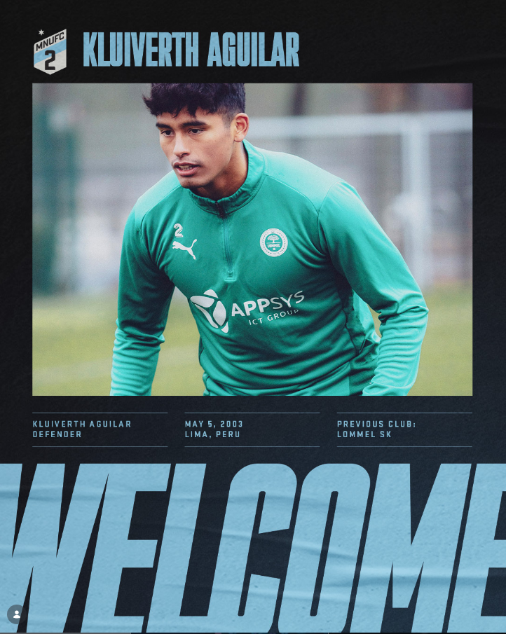 Anuncio oficial del Minnesota United FC 2 donde Kluiverth Aguilar firm� hasta diciembre