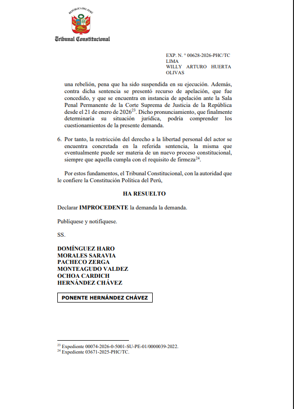 TC rechaza hábeas corpus.
