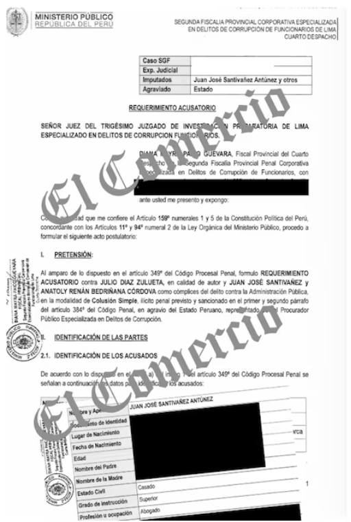Documento emitido por el Ministerio P�blico que indica la sanci�n a Santiv��ez (El Comercio)